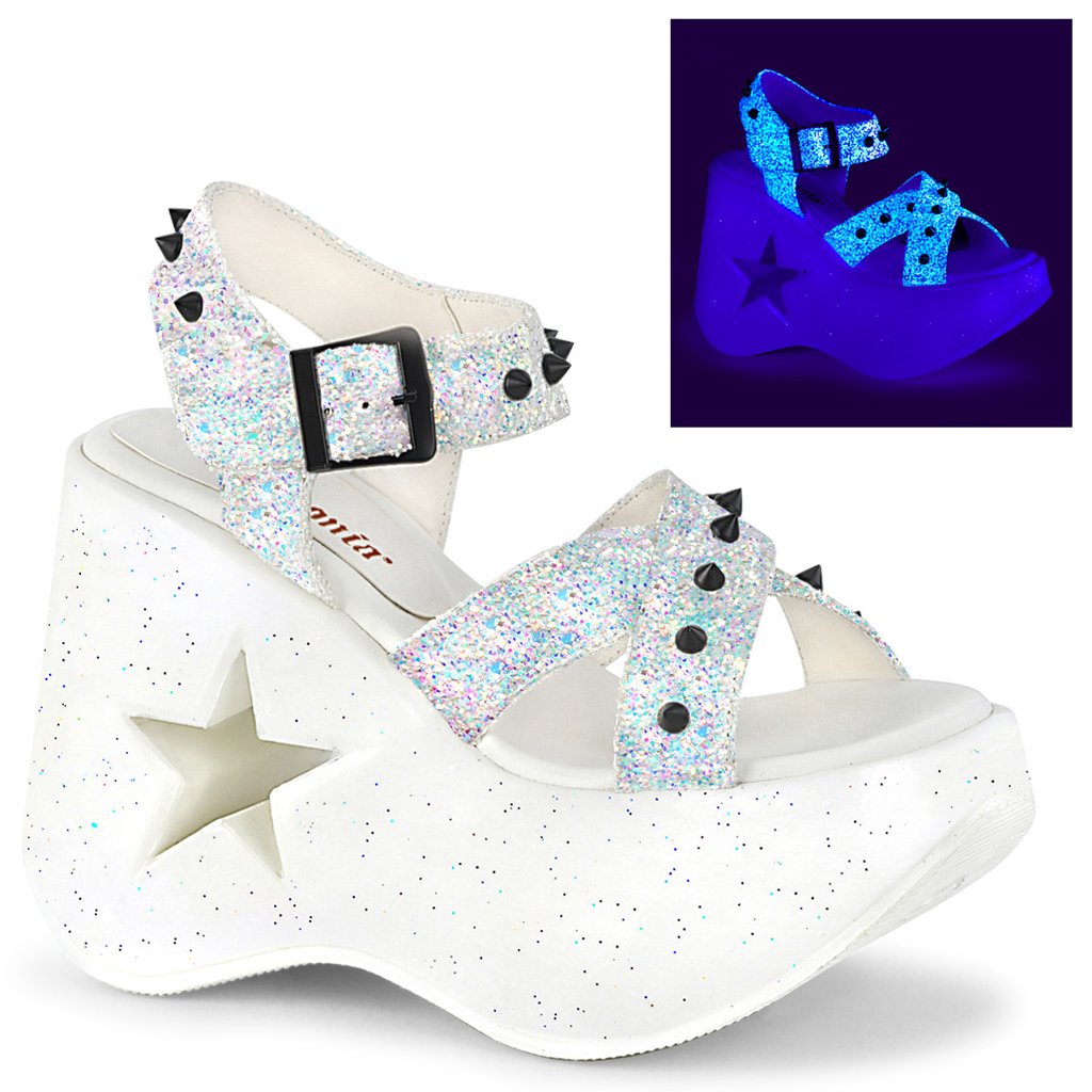 Chaussures Plateforme Demonia Dynamite 02 Glitter Femme - Blanche/Multicolore 29408-AZLP